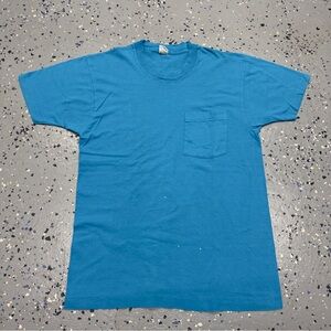 Vintage 90s Fruit Of The Loom Blank Pocket Shirt USA Single Stitch L